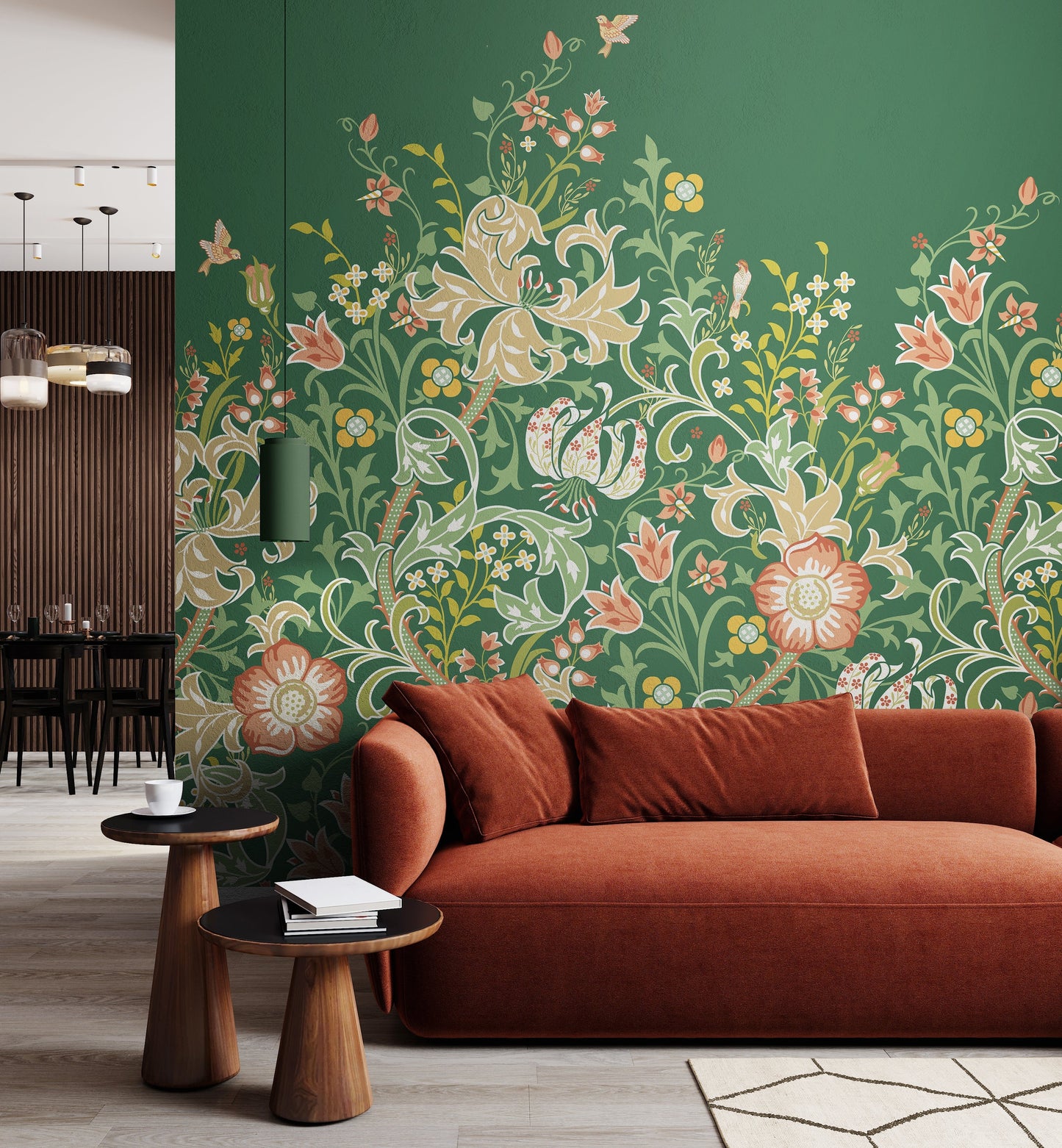 Origin Murals Trailing Lily Forest Green 300cm X 240cm