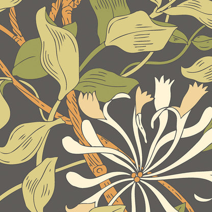 Origin Murals Honeysuckle Black And Olive Green 350cm X 280cm