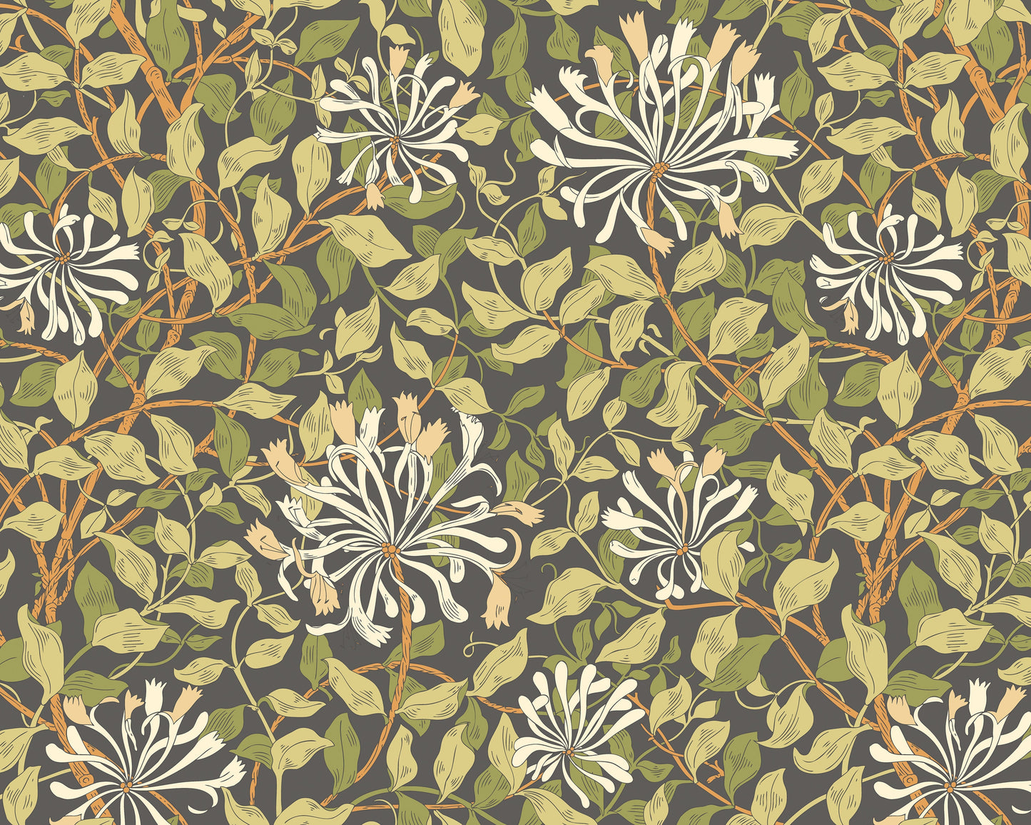 Origin Murals Honeysuckle Black And Olive Green 300cm X 240cm