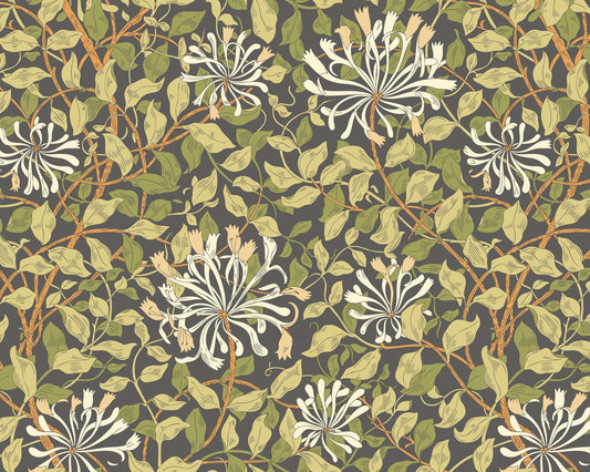 Origin Murals Honeysuckle Black And Olive Green 300cm X 240cm