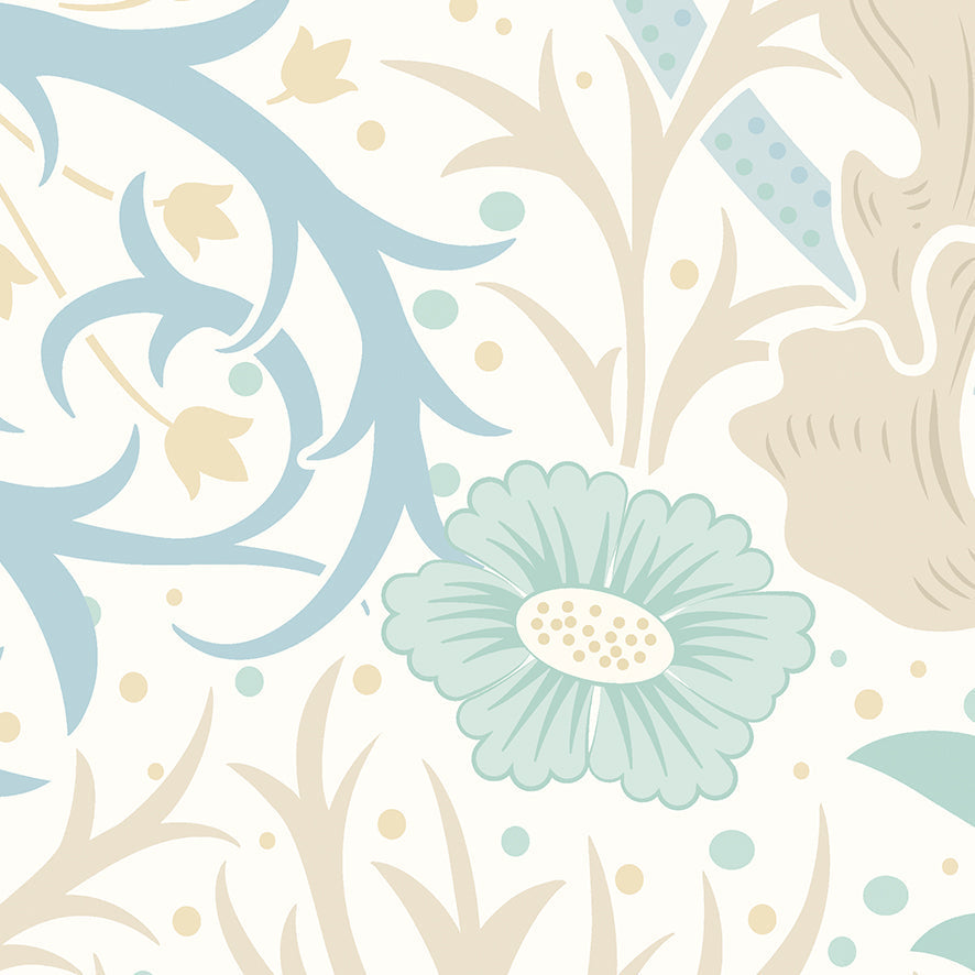 Origin Murals Trailing Seaweed Garden Blue And Linen 350cm X 280cm