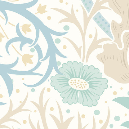 Origin Murals Trailing Seaweed Garden Blue And Linen 350cm X 280cm