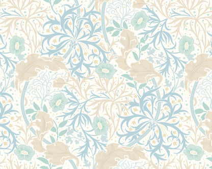 Origin Murals Trailing Seaweed Garden Blue And Linen 350cm X 280cm