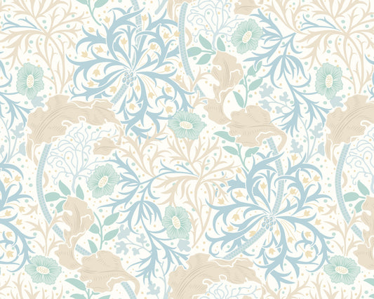 Origin Murals Trailing Seaweed Garden Blue And Linen 350cm X 280cm