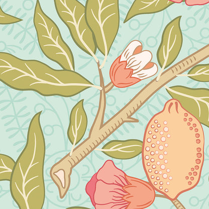 Origin Murals Fruit And Foliage Aqua And Apricot 350cm X 280cm - Hot Tub Shop
