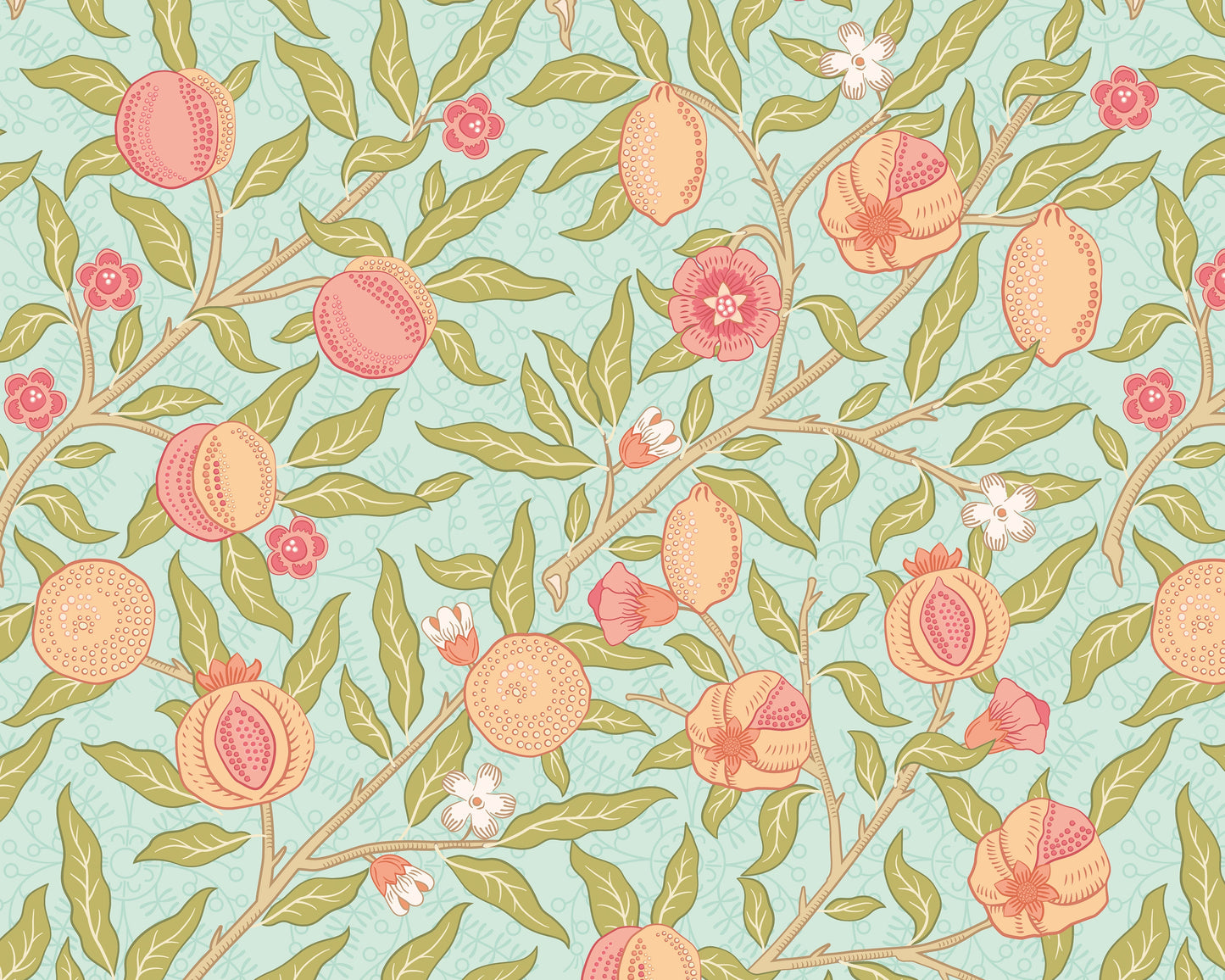 Origin Murals Fruit And Foliage Aqua And Apricot 350cm X 280cm - Hot Tub Shop