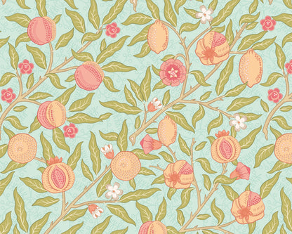 Origin Murals Fruit And Foliage Aqua And Apricot 350cm X 280cm - Hot Tub Shop