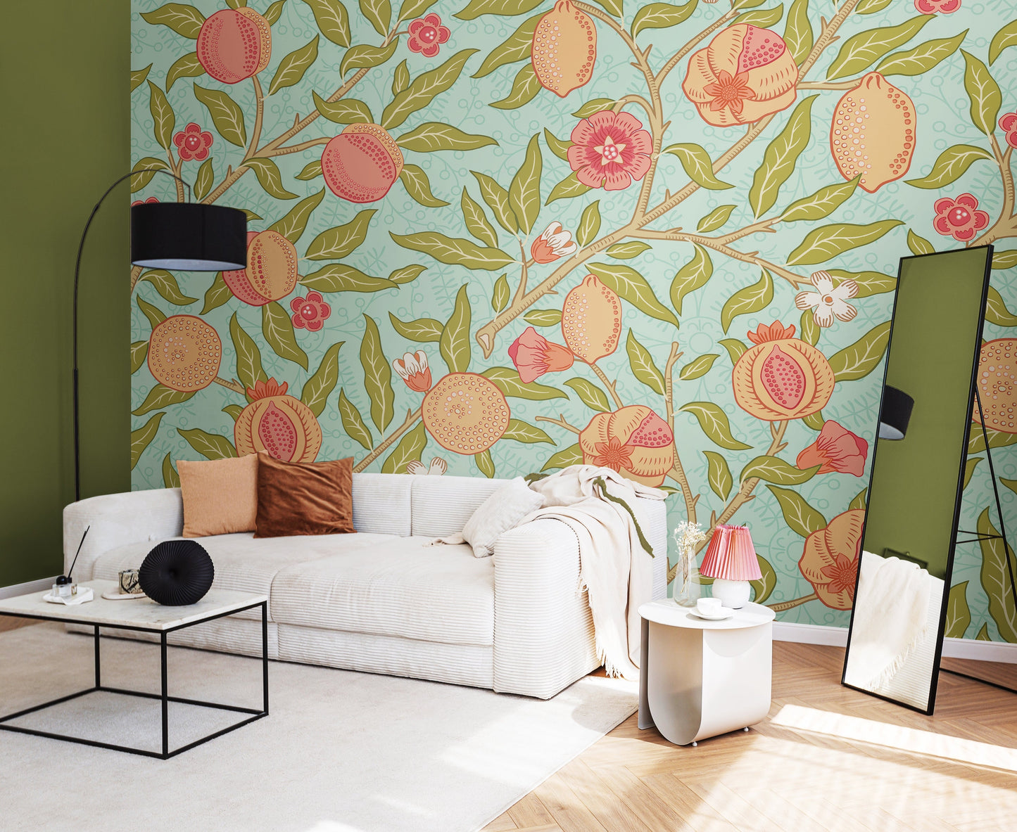 Origin Murals Fruit And Foliage Aqua And Apricot 350cm X 280cm - Hot Tub Shop