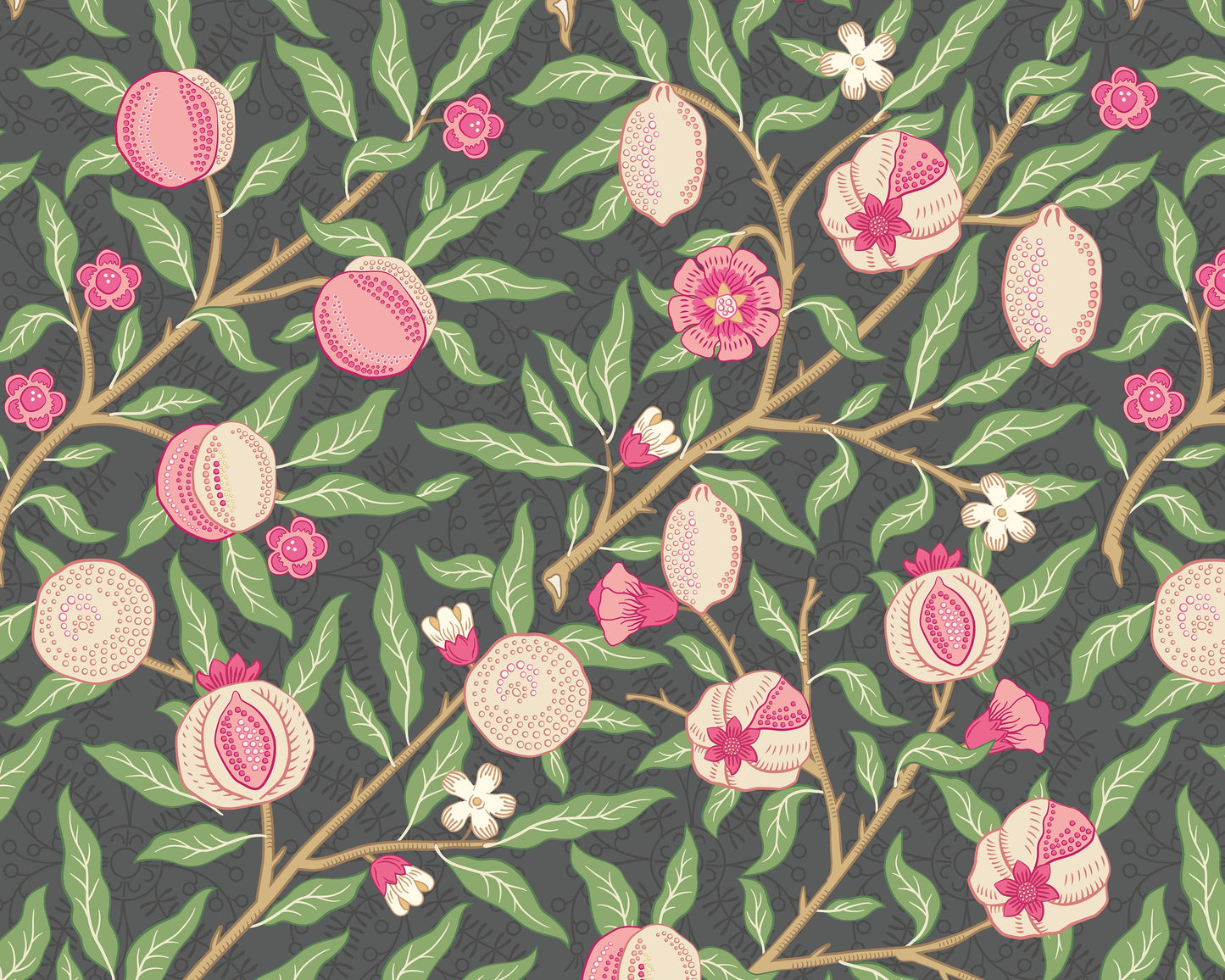 Origin Murals Fruit And Foliage Black And Rose Pink 350cm X 280cm