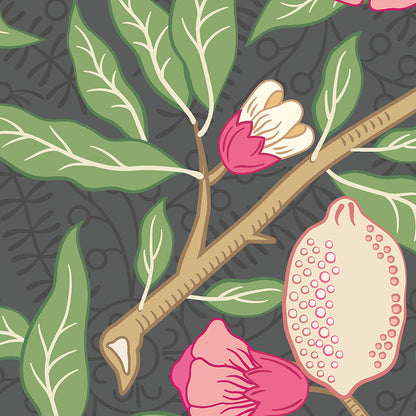 Origin Murals Fruit And Foliage Black And Rose Pink 300cm X 240cm