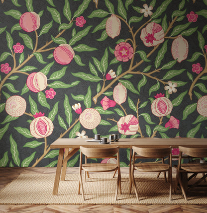 Origin Murals Fruit And Foliage Black And Rose Pink 300cm X 240cm