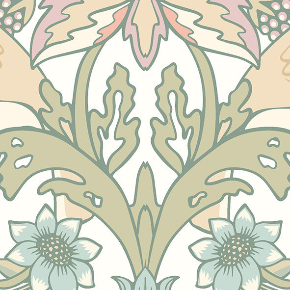 Origin Murals Birds Fruit And Foliage Sage And Apricot 350cm X 280cm - Hot Tub Shop