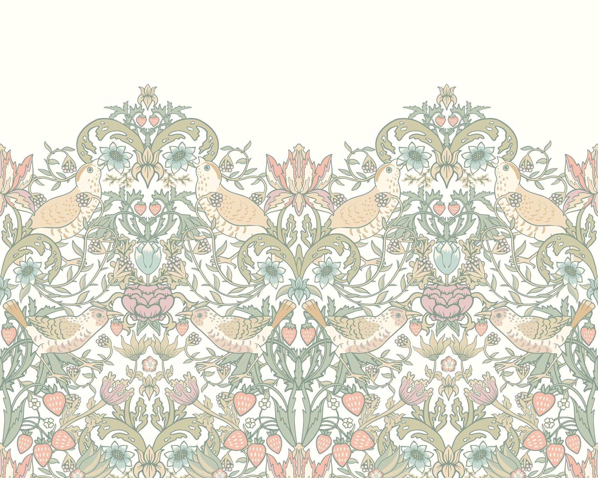 Origin Murals Birds Fruit And Foliage Sage And Apricot 350cm X 280cm - Hot Tub Shop
