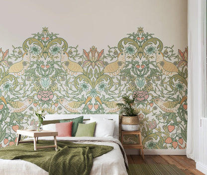 Origin Murals Birds Fruit And Foliage Sage And Apricot 350cm X 280cm - Hot Tub Shop