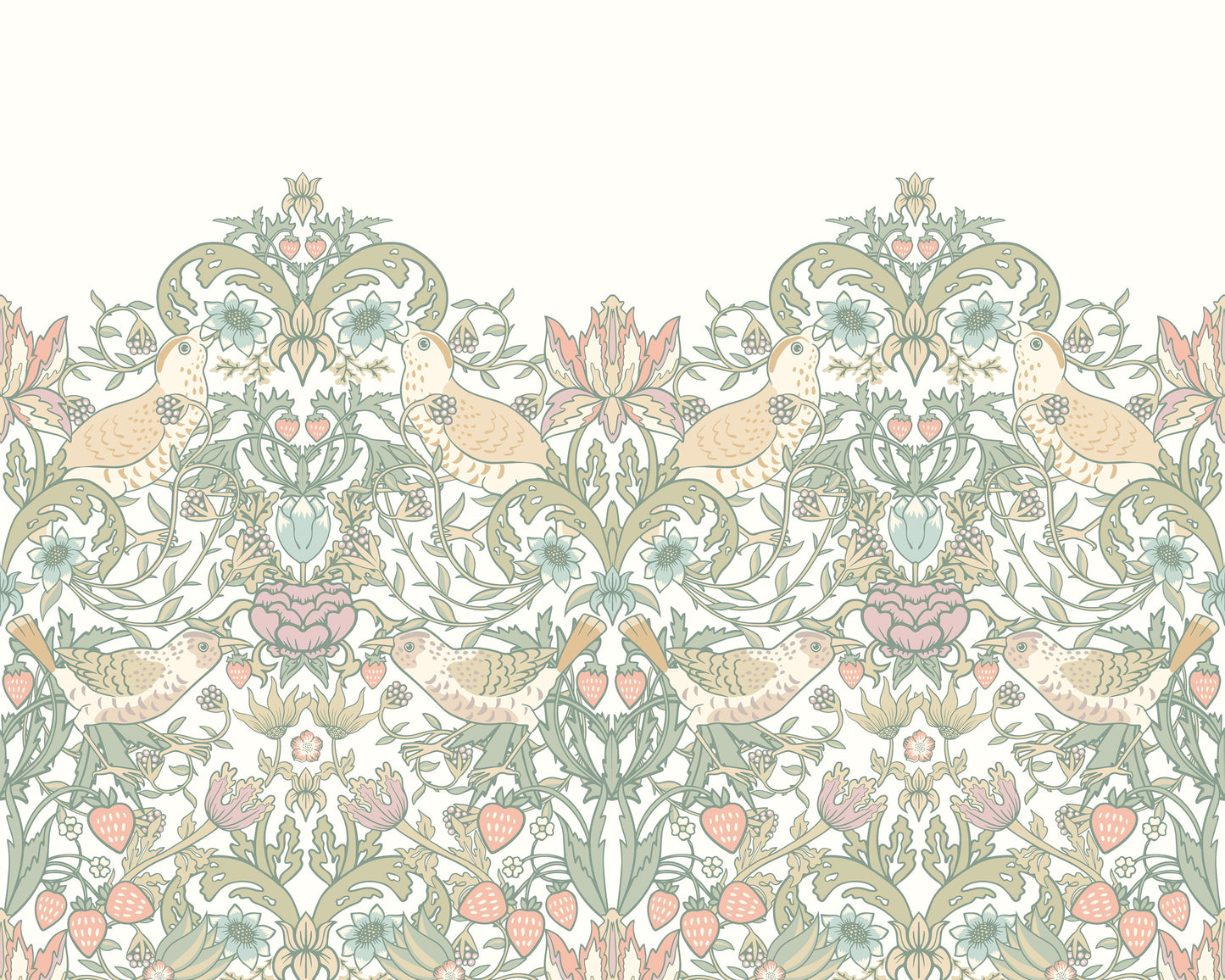 Origin Murals Birds Fruit And Foliage Sage And Apricot 300cm X 240cm