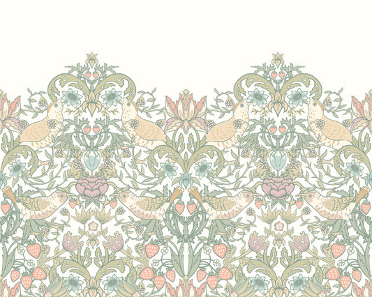 Origin Murals Birds Fruit And Foliage Sage And Apricot 300cm X 240cm