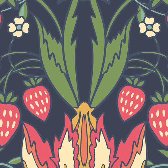 Origin Murals Birds Fruit And Foliage Navy And Coral 350cm X 280cm