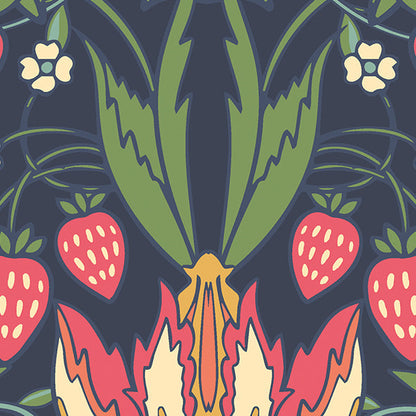 Origin Murals Birds Fruit And Foliage Navy And Coral 350cm X 280cm