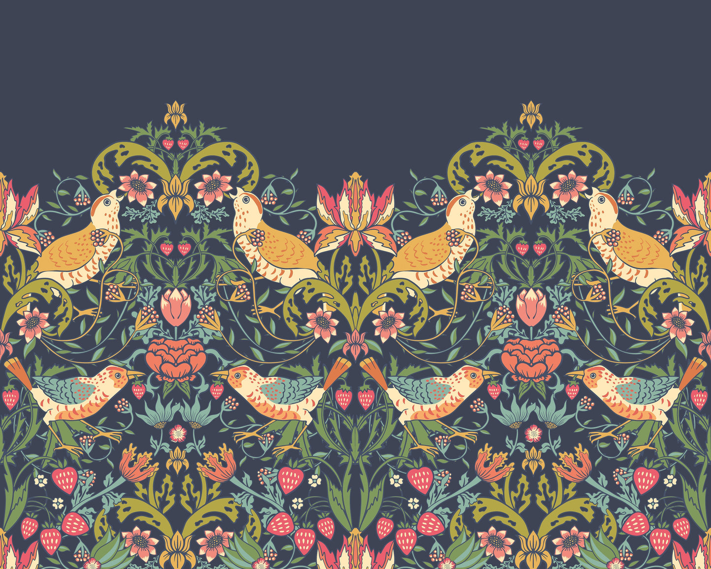 Origin Murals Birds Fruit And Foliage Navy And Coral 350cm X 280cm