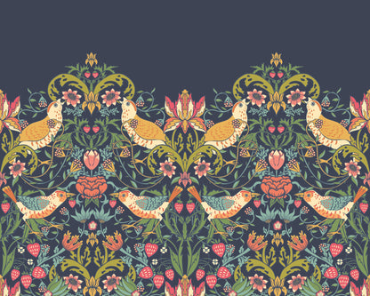 Origin Murals Birds Fruit And Foliage Navy And Coral 350cm X 280cm