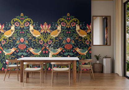 Origin Murals Birds Fruit And Foliage Navy And Coral 350cm X 280cm