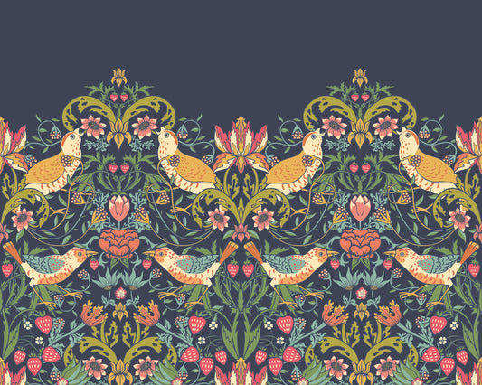 Origin Murals Birds Fruit And Foliage Navy And Coral 300cm X 240cm