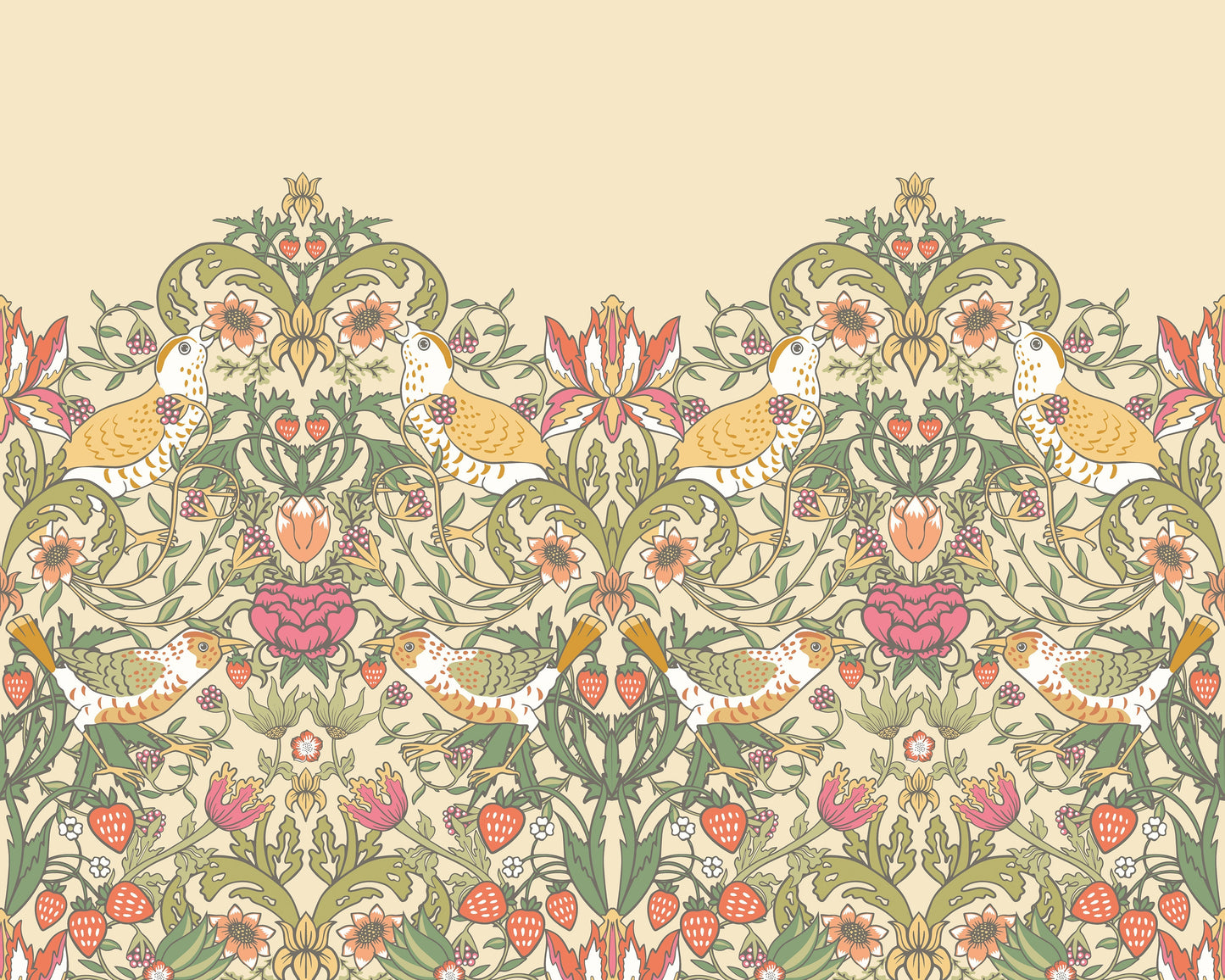 Origin Murals Birds Fruit And Foliage Gold And Olive 300cm X 240cm