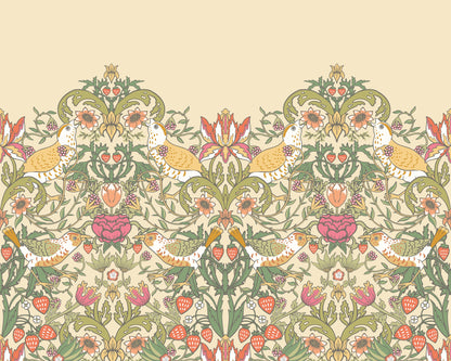 Origin Murals Birds Fruit And Foliage Gold And Olive 300cm X 240cm