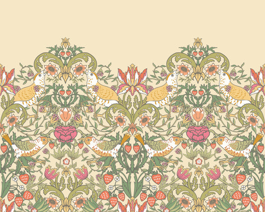 Origin Murals Birds Fruit And Foliage Gold And Olive 300cm X 240cm