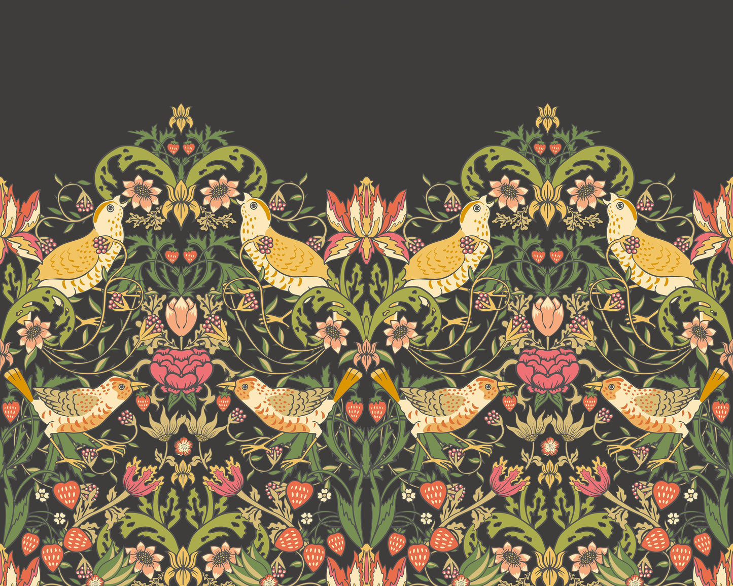 Origin Murals Birds Fruit And Foliage Black And Olive 350cm X 280cm