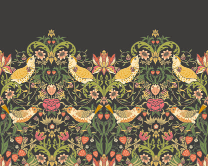 Origin Murals Birds Fruit And Foliage Black And Olive 350cm X 280cm