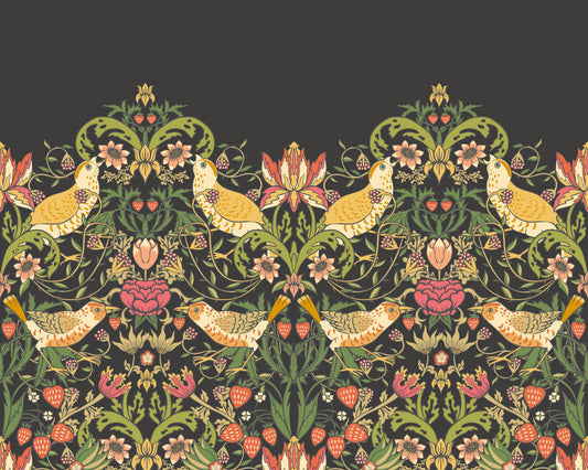 Origin Murals Birds Fruit And Foliage Black And Olive 350cm X 280cm