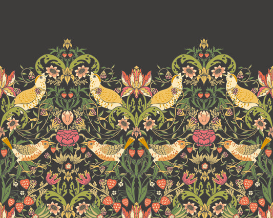 Origin Murals Birds Fruit And Foliage Black And Olive 300cm X 240cm