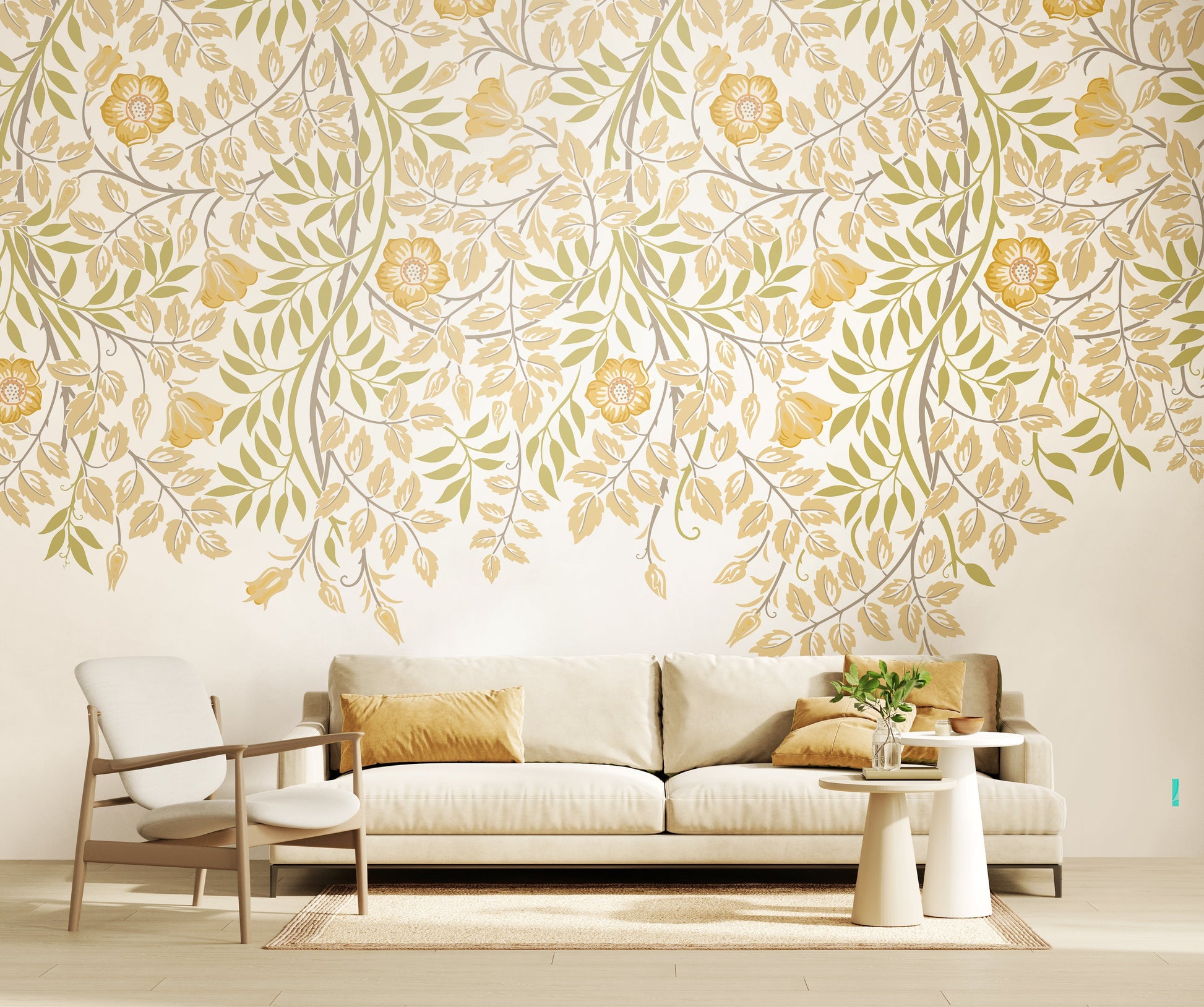 Origin Murals Cascading Rosehip Gold And Olive 300cm X 240cm - Hot Tub Shop