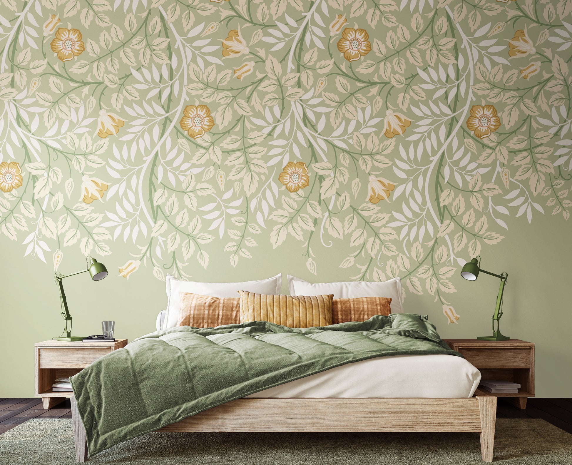 Origin Murals Cascading Rosehip Sage Green 300cm X 240cm - Hot Tub Shop