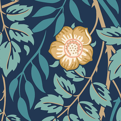 Origin Murals Cascading Rosehip Indigo And Teal 350cm X 280cm