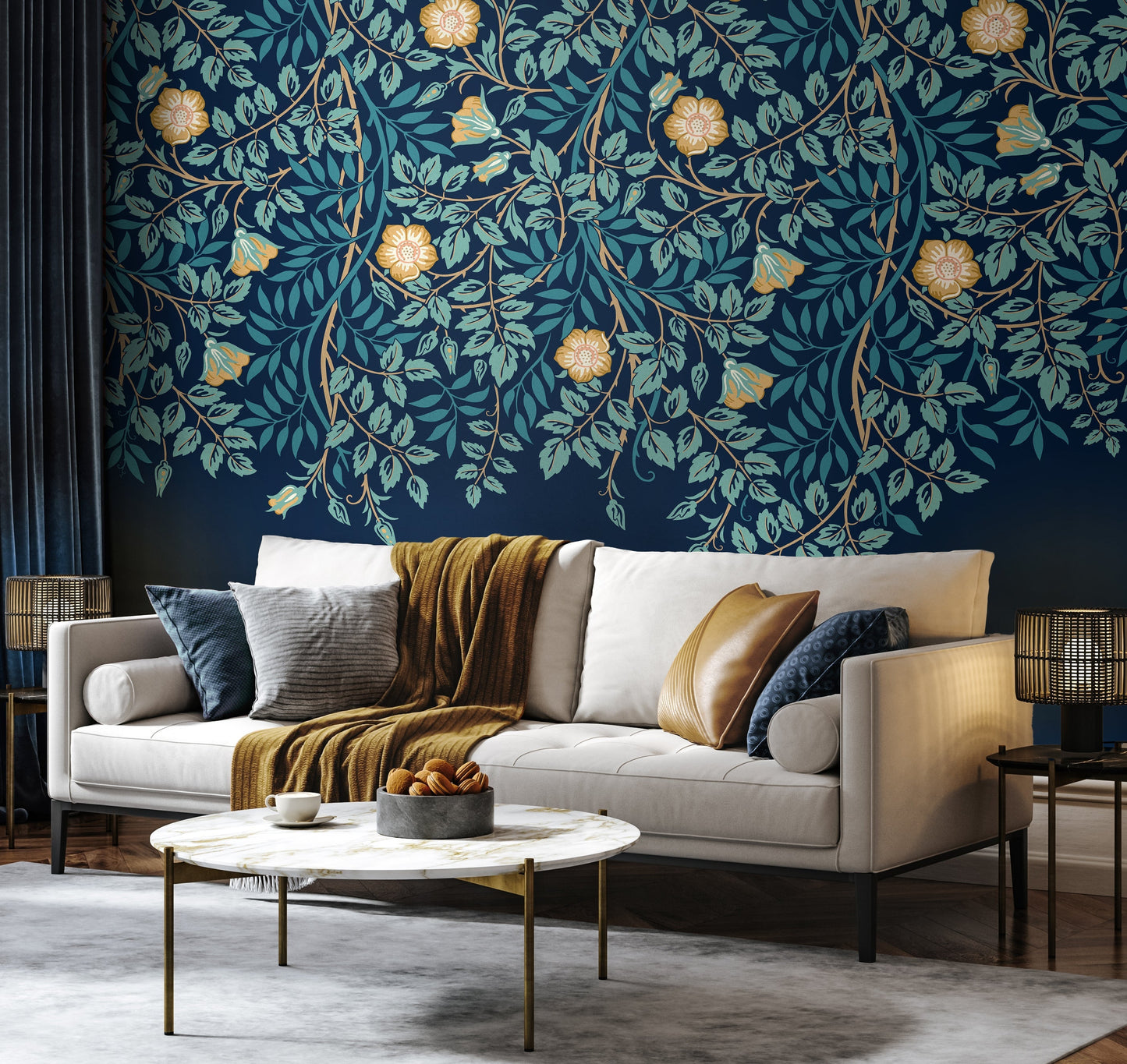 Origin Murals Cascading Rosehip Indigo And Teal 300cm X 240cm