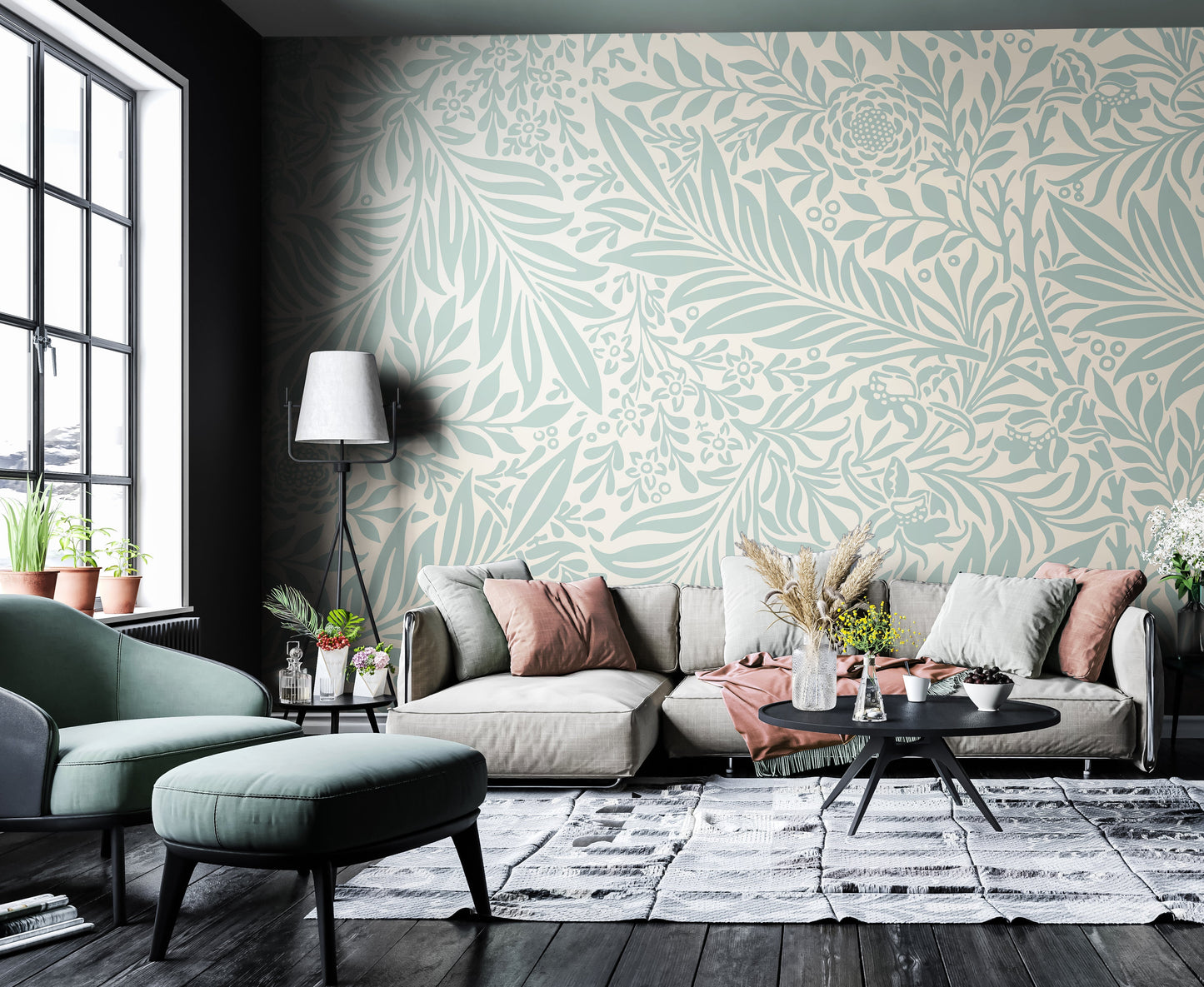 Origin Murals Trailing Ferns Duck Egg 350cm X 280cm