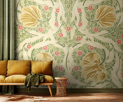 Origin Murals Flower Circle Olive And Coral 300cm X 240cm