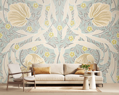 Origin Murals Flower Circle Duck Egg And Linen 300cm X 240cm