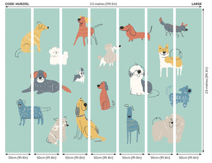 Origin Murals Happy Dogs Teal Blue 350cm X 280cm