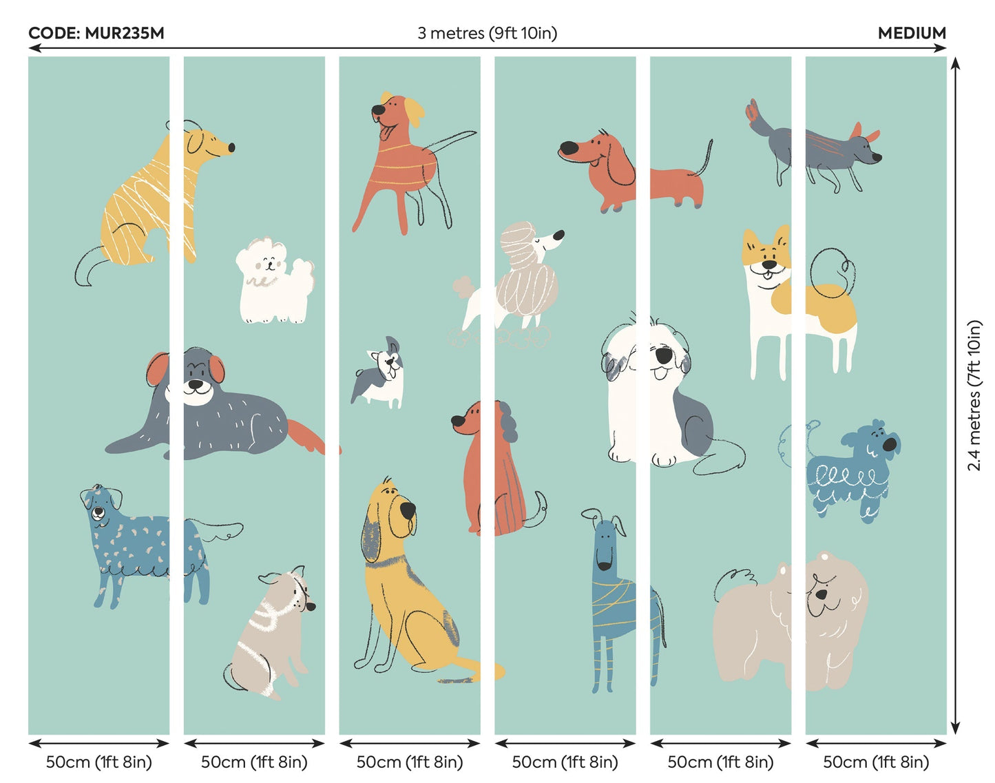 Origin Murals Happy Dogs Teal Blue 300cm X 240cm