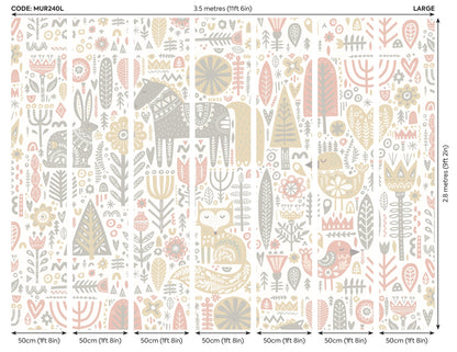 Origin Murals Scandi Forest Animals Blush Pink Grey 350cm X 280cm