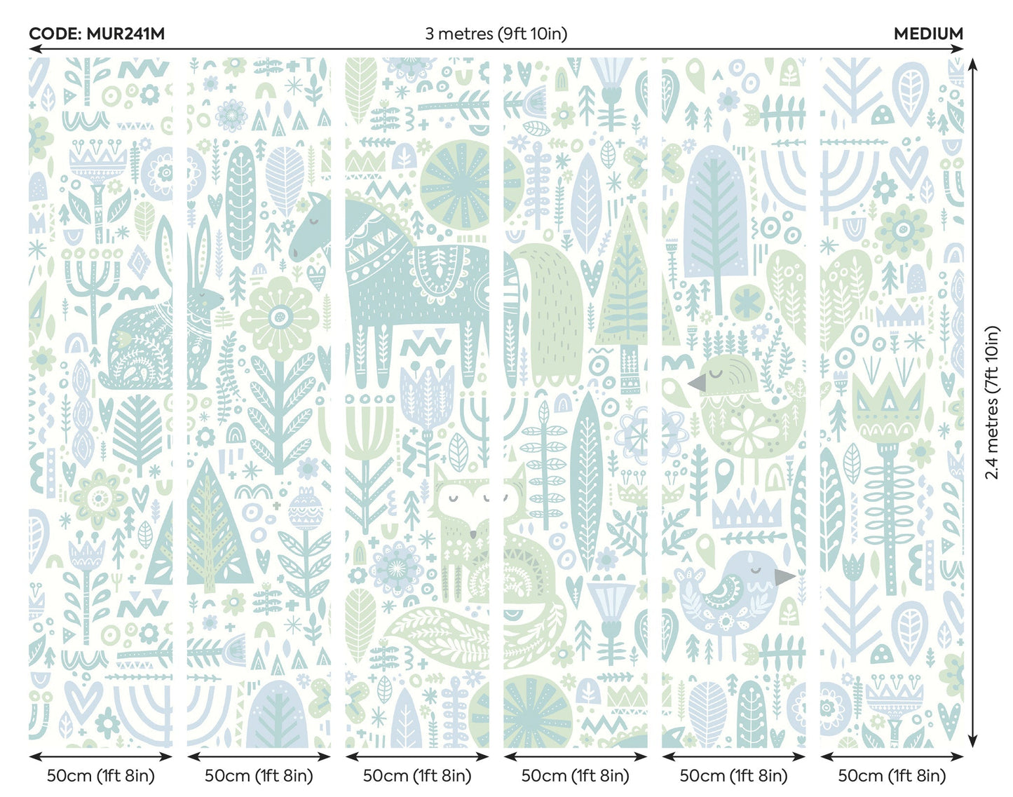 Origin Murals Scandi Forest Animals Teal Blue 300cm X 240cm