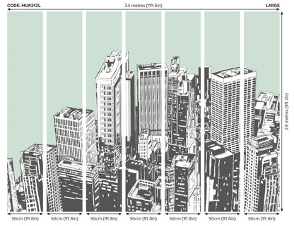 Origin Murals Urban City Skyscrapers Mint Green 350cm X 280cm