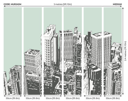 Origin Murals Urban City Skyscrapers Mint Green 300cm X 240cm