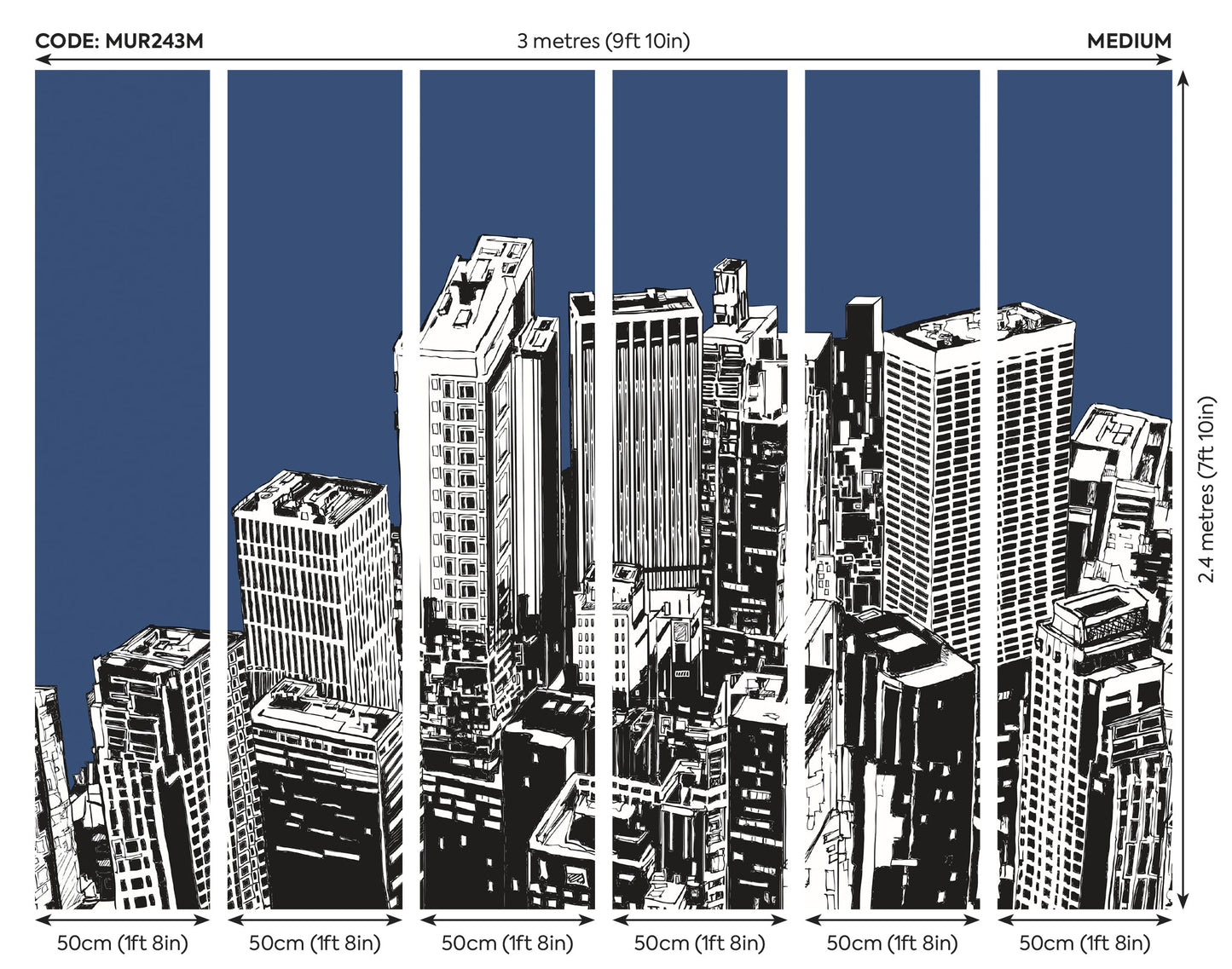 Origin Murals Urban City Skyscrapers Navy Blue 300cm X 240cm