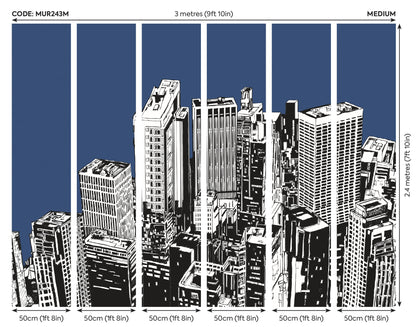 Origin Murals Urban City Skyscrapers Navy Blue 300cm X 240cm