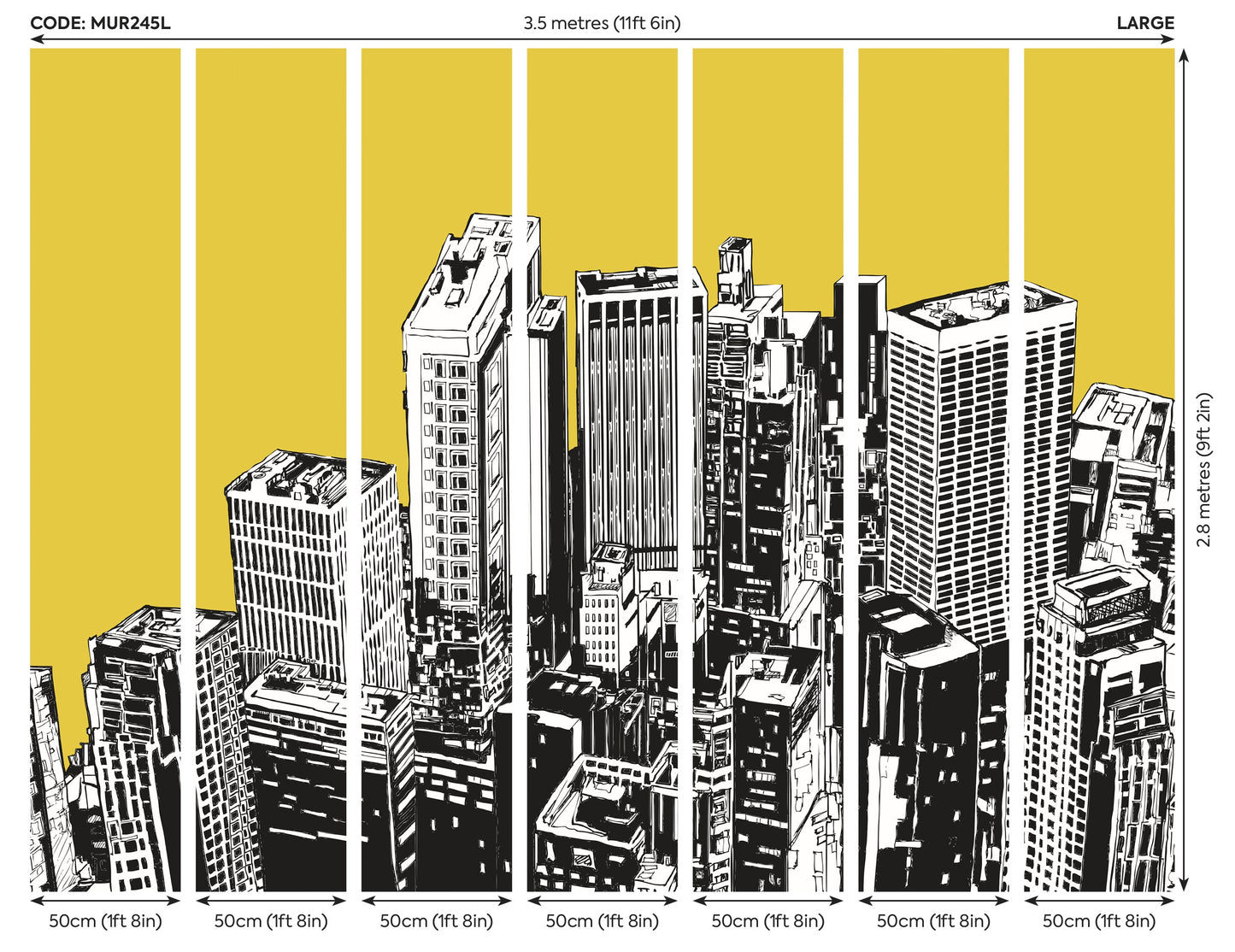 Origin Murals Urban City Skyscrapers Yellow Gold 350cm X 280cm - Hot Tub Shop