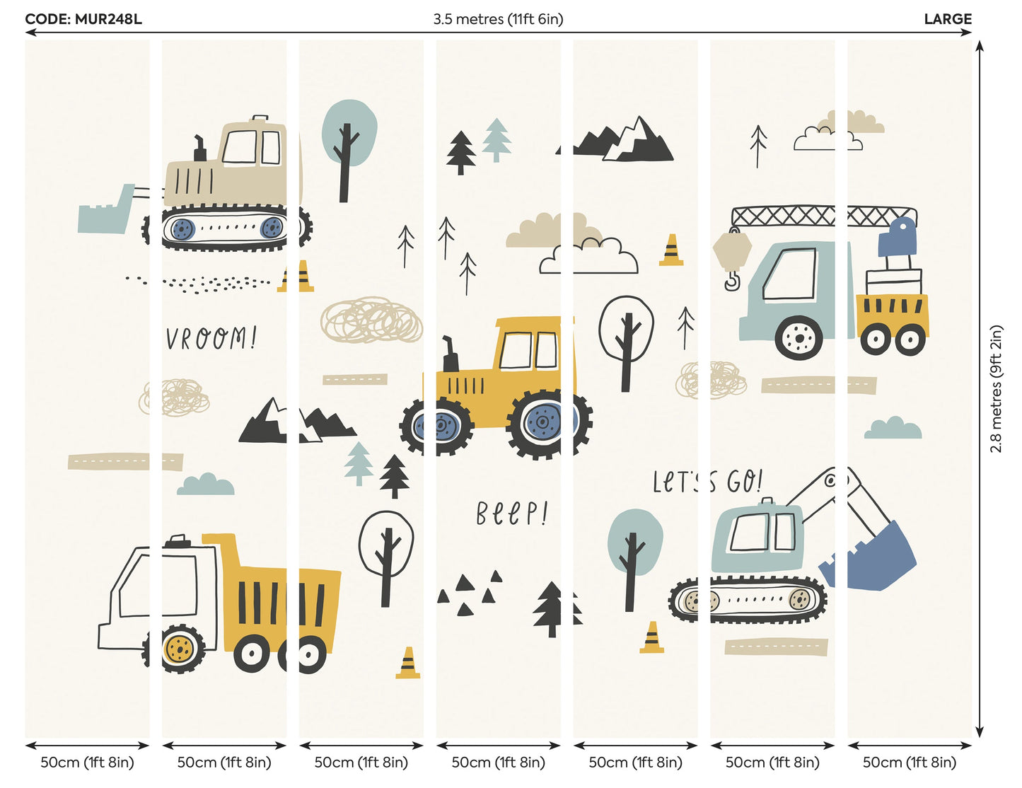 Origin Murals Tractors And Diggers Duckegg Blue 350cm X 280cm